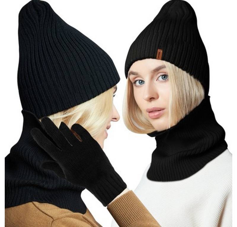 Trizand Mütze & Schal Winterset Mütze Handschuhe Schal (Spar-Set, 3-tlg., Kälteschutz) Als Halswärmer, Maske, Gesichtsschutz oder Kopfbedeckung von Trizand