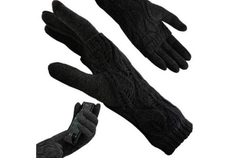 Trizand Strickhandschuhe TOUCH-HANDSCHUHE – Schwarz, Touchscreen-kompatibel, isoliert. (Touchscreen-Handschuhe für Damen und Herren, flexibel, isoliert., 1 Paar Touchscreen-Handschuhe, universelle Größe, schwarz) Touchscreen-kompatibel, isoliert, flexibel, modischer Schnitt von Trizand