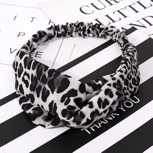 Dicke Stirnbänder for Frauen Mode Blumen Frauen Stirnband Haarschmuck Leopard Kreuz geknotete Schleife Chiffon Haarband Boho Kopfschmuck Damen Hoop Headwear Haarschmuck for Damen und Mädchen (Color : von Trjgtas