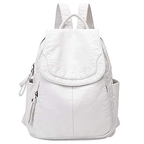 Trjgtas LäSsige Schul Tasche für Damen Weichem Leder Rucksack Gewaschenem Leder MäDchen Reisen Kleine Schul Tasche Weiß von Trjgtas