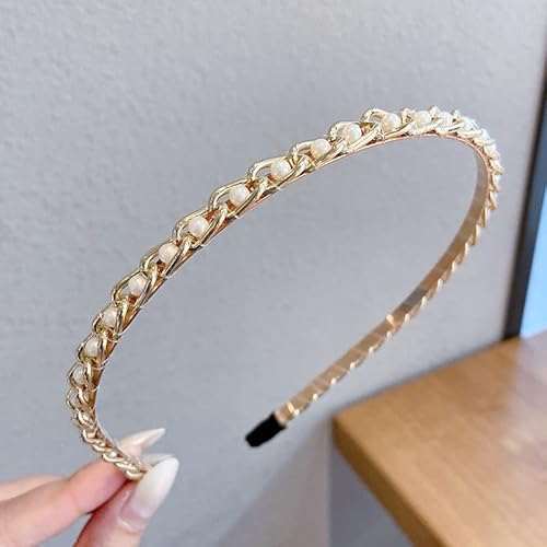 dicke Stirnbänder for Frauen Dreiteilige Mode Damen Blondes Stirnband Haarschmuck Designer Hoop Schleife Hochzeit Perle Stirnband Metall Braut Stirnband Band Clip Haarschmuck für (Color : E, Size : von Trjgtas