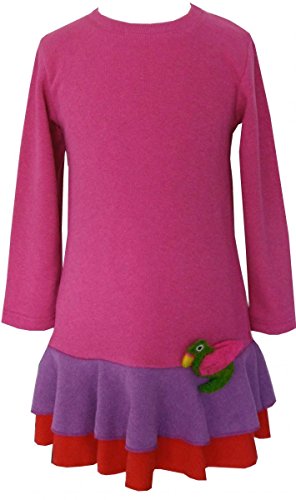 Trocadero Winter Kleid Mädchen Langarm in Pink mit Papagei handgemacht Gr.134 von Trocadero - Mode für Kinder