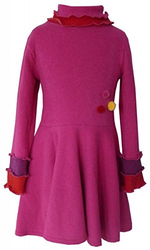 Trocadero Winter Kleid Mädchen Langarm in Pink mit Pompons handgemacht Gr.128 von Trocadero - Mode für Kinder