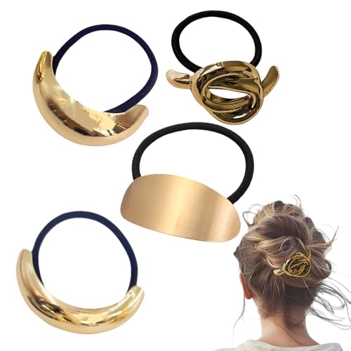Trochate Haargummis aus Metall,Haargummis aus Metall für Damen | 4X Geometrische Haarmanschette,Modische goldene Haarmanschettenwickel, dekorative Haarbänder, Pferdeschwanzhalter für Frauen von Trochate