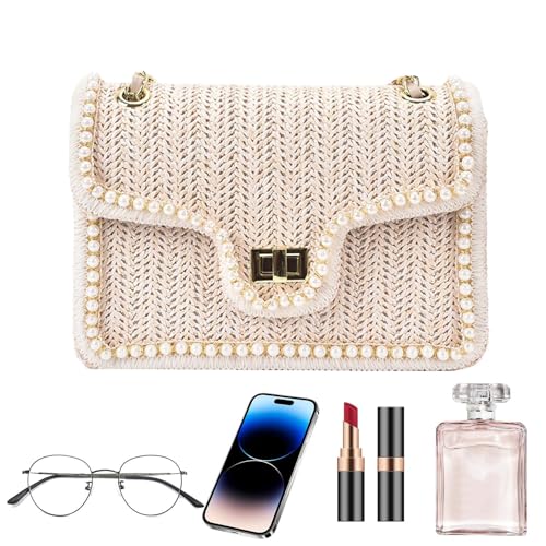 Trochate Schultertasche Handtasche - Damen Schultertasche Mit Kunstperlen - Reißverschluss Abnehmbarer Träger Organizer Stilvoll Für Freizeit Abendtreffen Pendeln von Trochate