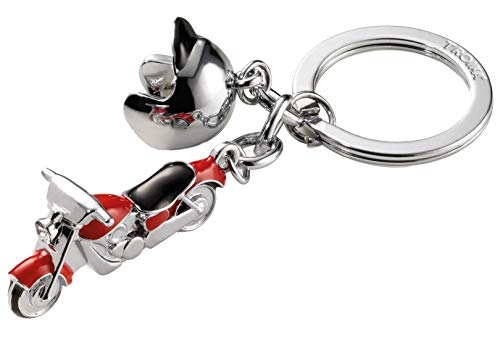 TROIKA Schlüsselanhänger ,,KEY CRUISING" - KR13-23/RD - Motorrad mit Helm in rot - mit SWAROVSKI® Kristall als Lampe - Moped, Motorrad, Zweirad - Biker - glänzend - das Original von TROIKA von TROIKA