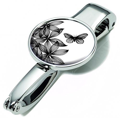 Handtaschenclip und -halter mit Dekor - #BGH03-A152 - Metall - glänzend - Motiv: "BLACK FLOWERS" - hält bis zu 5 kg - das Original von TROIKA Handtaschenclip und -halter mit Dekor - #BGH03-A152 - Metall - glänzend - Motiv: "BLACK FLOWERS" - hält bis zu 5 kg - das Original von TROIKA von TROIKA