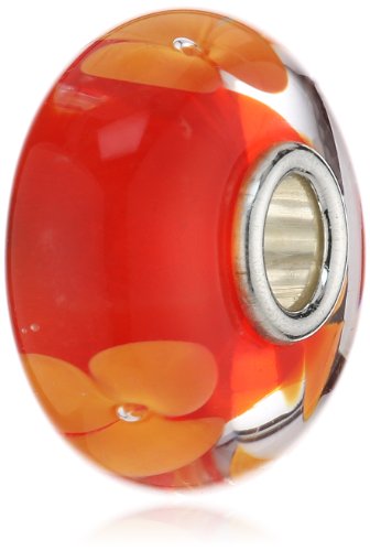 TrollBeads Damen-Bead Pfirsich Blume Glas 925 Sterling Silber TGLBE-10139 von Trollbeads