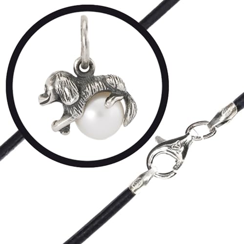 Trollbeads Lebenslanger Gefährte Collier bunte Leder Halskette mit Hunde Anhänger (Schwarz Grenzenlose Innigkeit, 45) von Trollbeads