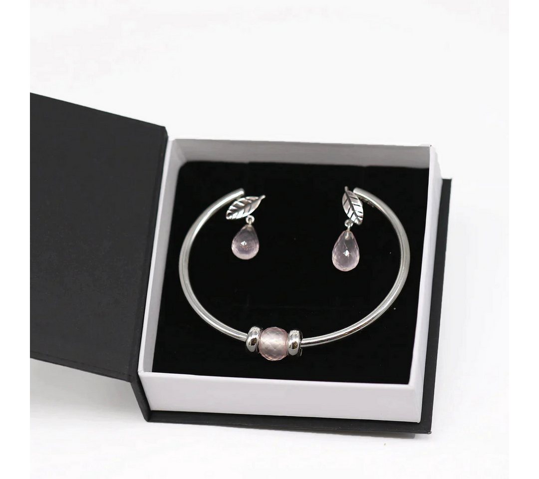 Trollbeads Schmuckset Rosiges Geschenkset Armspange und Ohrringe mit Rosen Quarz von Trollbeads