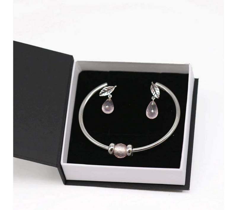 Trollbeads Schmuckset Rosiges Geschenkset Armspange und Ohrringe mit Rosen Quarz von Trollbeads