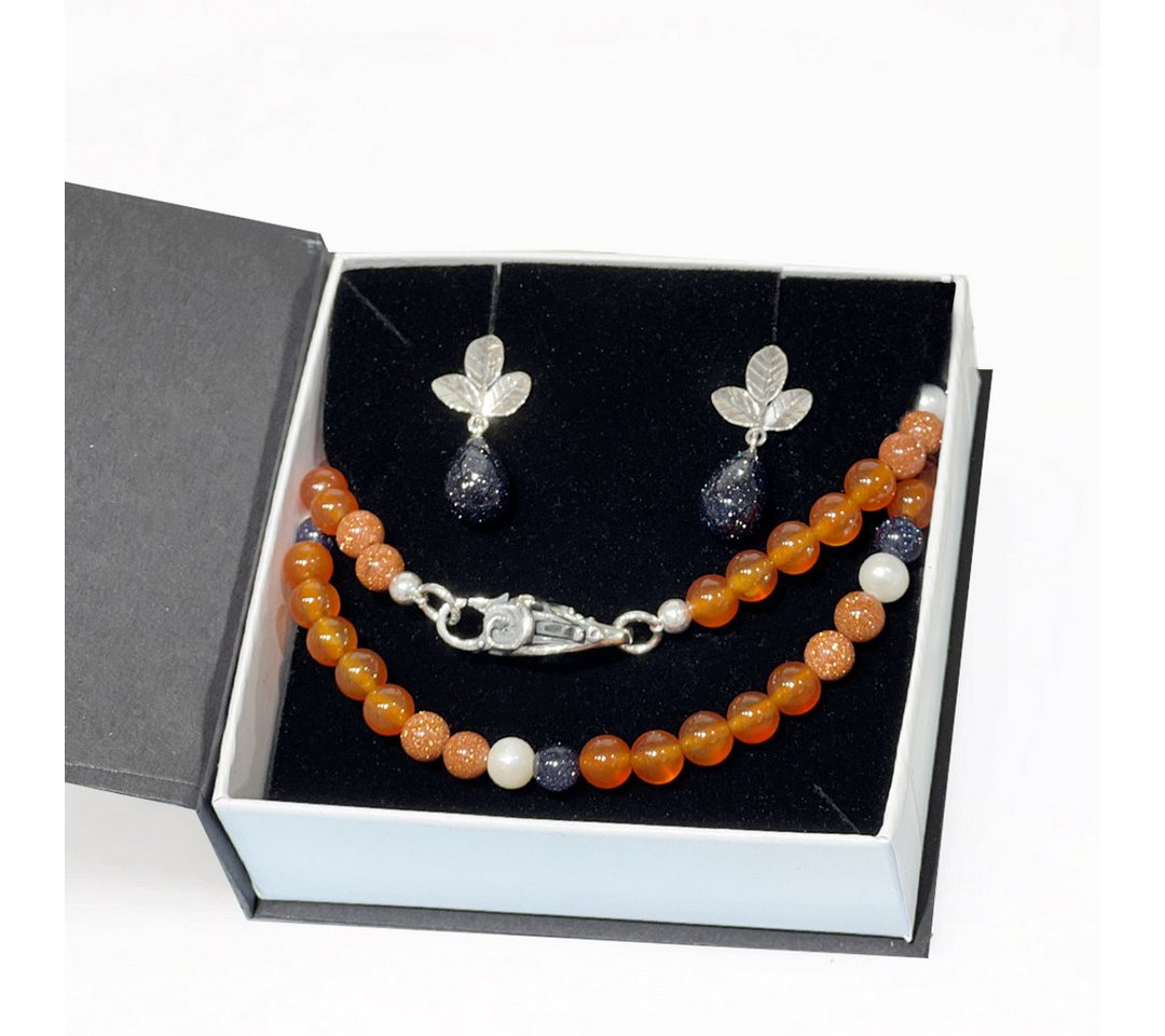 Trollbeads Schmuckset Verbundenheit Geschenkset Blauer Goldstein Collier und Ohrstecker von Trollbeads