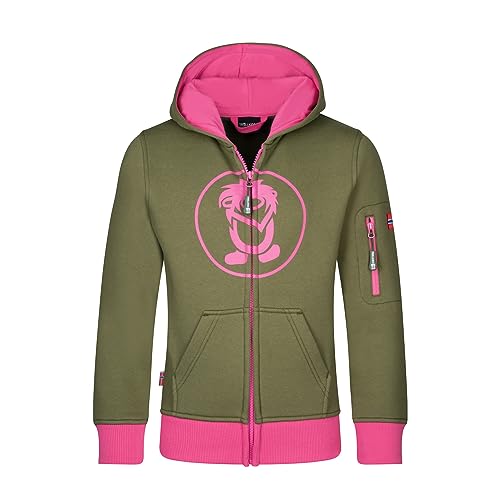 Trollkids Baumwoll Hoodie Pullover mit Kapuze, Dunkle Olive/Hellmagenta, Größe 140 von Trollkids