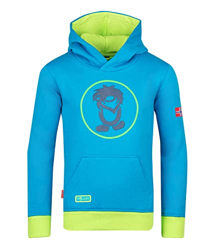 Trollkids Baumwoll Hoodie Pullover mit Kapuze, Hellblau/Limette/Nachtblau, Größe 116 von Trollkids