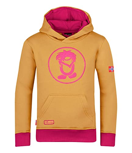 Trollkids Baumwoll Hoodie Pullover mit Kapuze, Honiggelb/Feuerbeere, Größe 128 von Trollkids