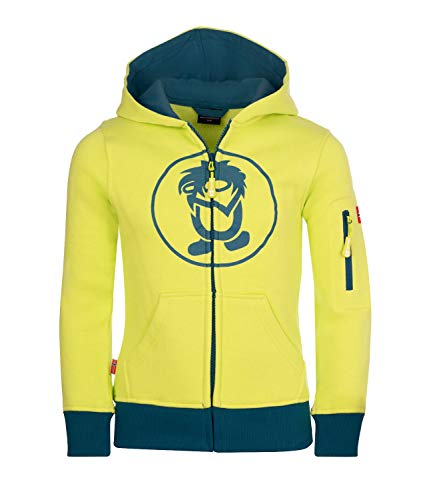 Trollkids Baumwoll Hoodie Pullover mit Kapuze, Limegelb/Petrolblau, Größe 104 von Trollkids