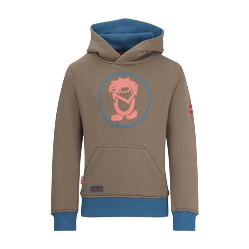 Trollkids Baumwoll Hoodie Pullover mit Kapuze, Mokkabraun/Atlantisblau, Größe 152 von Trollkids