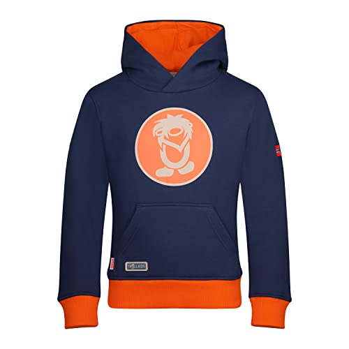 Trollkids Baumwoll Hoodie Pullover mit Kapuze, Mystikblau/Hellorange, Größe 128 von Trollkids