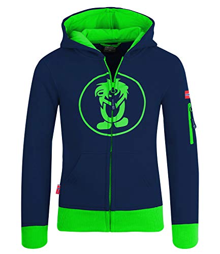 Trollkids Baumwoll Hoodie Pullover mit Kapuze Sortland, Marineblau/Grün, Größe 104 von Trollkids