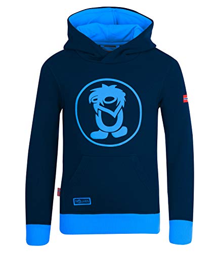 Trollkids Baumwoll Hoodie Pullover mit Kapuze Troll, Marineblau/Mittelblau, Größe 110 von Trollkids