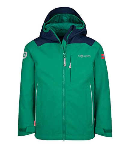 Trollkids Bergen Regenjacke, Pfeffergrün/Marineblau, Größe 140 von Trollkids