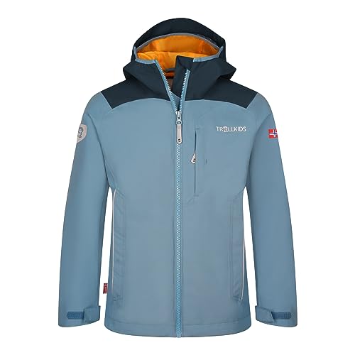 Trollkids Bergen Regenjacke, Stahlblau/Schwarz/Mango, Größe 116 von Trollkids