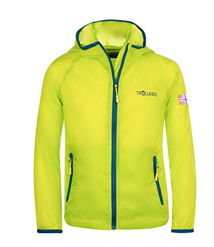 Trollkids Fjell Windjacke für Kinder, Limegelb/Petrolblau, Größe 110 von Trollkids