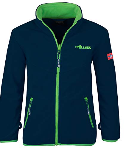 Trollkids Fleece Jacke Oppdal XT, Marineblau/Hellgrün, Größe 104 von Trollkids