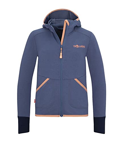 Trollkids Fleecejacke für Mädchen aus glattem dehnbarem Stretch-Fleece-Material SALTFJORD, Lotusblau/Koralle, Größe 140 von Trollkids