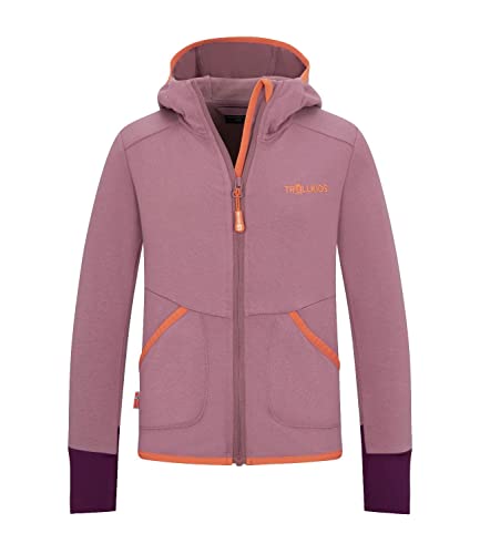 Trollkids Fleecejacke für Mädchen aus glattem dehnbarem Stretch-Fleece-Material SALTFJORD, Orchidee Rosa/Pfirsich, Größe 128 von Trollkids