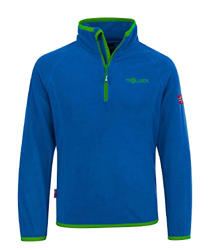 Trollkids Kinder Fleece-Pullover Nordland mit Reißverschluss, Mittelblau/Grün, Größe 104 von Trollkids