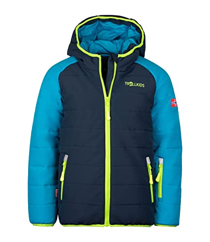 Trollkids Hafjell PRO Skijacke, Blau/Nachtblau/Limegrün, Größe 104 von Trollkids