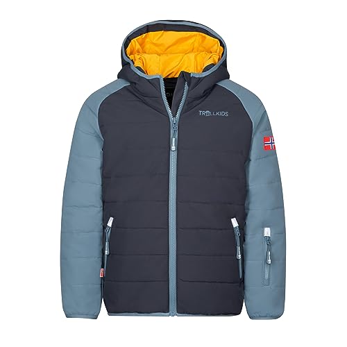 Trollkids Hafjell PRO Skijacke, Schwarz/Stahlblau/Mango, Größe 110 von Trollkids