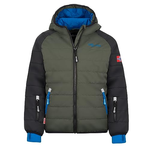 Trollkids Hafjell XT Kinder wasserabweisende Skijacke Winterjacke, Efeugrün/Schwarz/Mittelblau, Größe 104 von Trollkids