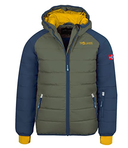 Trollkids Hafjell XT Kinder wasserabweisende Skijacke Winterjacke, Moos/Mystikblau/Goldgelb, Größe 104 von Trollkids