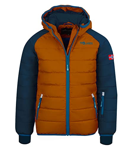 Trollkids Hafjell XT Kinder wasserabweisende Skijacke Winterjacke, Nachtblau/Zimt/Dunkelblau, Größe 104 von Trollkids