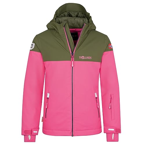 Trollkids Hallingdal Mädchen Skijacke, Dunkle Olive/Hellmagenta/Marine, Größe 128 von Trollkids