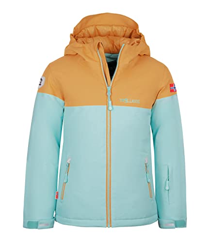 Trollkids Hallingdal Mädchen Skijacke, Wasserblau/Honig, Größe 104 von Trollkids