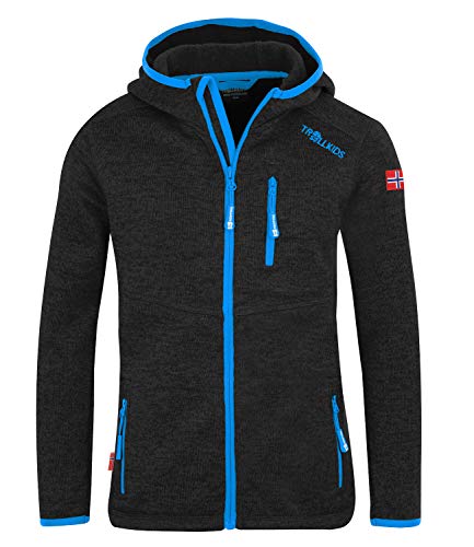 Trollkids Jondalen XT Kapuzen Fleecejacke, Anthrazit/Blau, Größe 152 von Trollkids