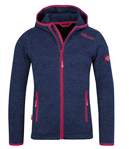 Trollkids Jondalen XT Mädchen Kapuzen Fleecejacke, Marineblau/Pink, Größe 110 von Trollkids