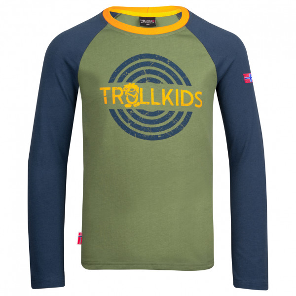 Trollkids - Kid's Preikestolen Longsleeve - Longsleeve Gr 92 oliv/blau von Trollkids