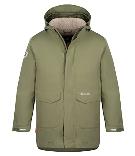 Trollkids Kinder 3-in-1-Funktionsjacke Laksefjord, Moosgrün, Größe 128 von Trollkids