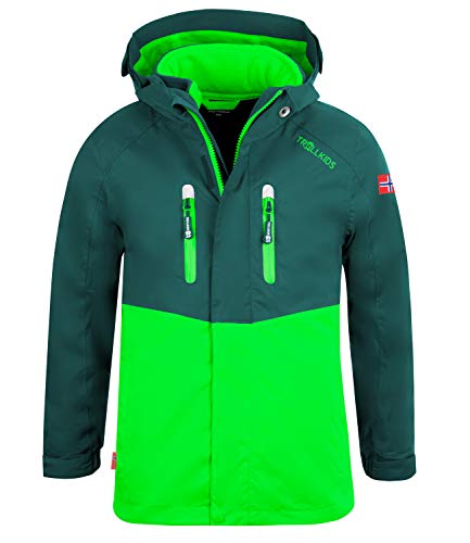 Trollkids Kinder Bryggen wasserdichte winddichte 3in1 Jacke, Dunkelgrün/Hellgrün, Größe 104 von Trollkids