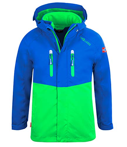 Trollkids Kinder Bryggen wasserdichte winddichte 3in1 Jacke, Mittelblau/Hellgrün, Größe 104 von Trollkids