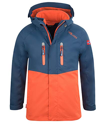 Trollkids Kinder Bryggen wasserdichte winddichte 3in1 Jacke, Mystik Blau/Orange, Größe 152 von Trollkids