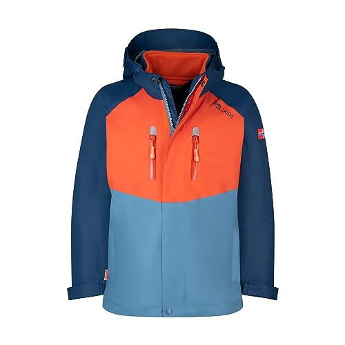 Trollkids Kinder Bryggen wasserdichte winddichte 3in1 Jacke, Mystik Blau/Dunkelorange/Stahlblau, Größe 104 von Trollkids