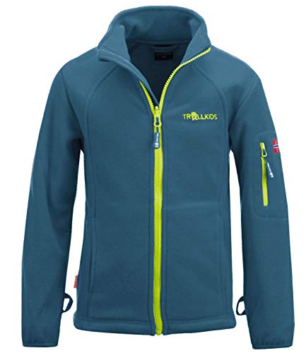 Trollkids Kinder Fleece Jacke Arendal PRO, Petrolgrün/Lime, Größe 140 von Trollkids