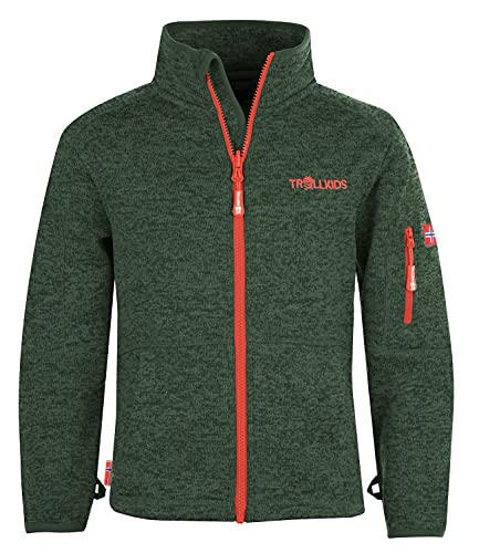 Trollkids Kinder Fleece-Jacke Jondalen, Waldgrün/Orange, Größe 98 von Trollkids