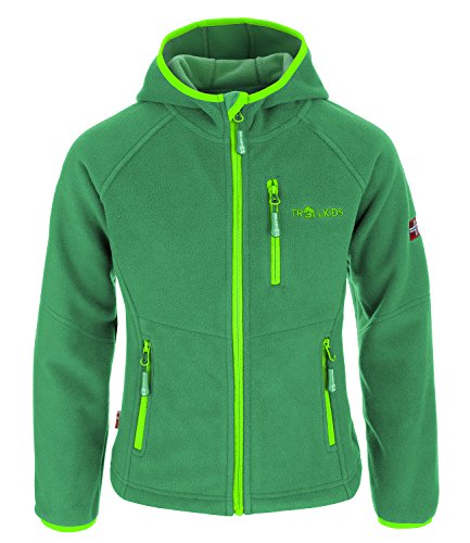 Trollkids Kinder Fleece-Jacke Stavanger mit Kapuze, Dunkelgrün/Hellgrün, Größe 104 von Trollkids