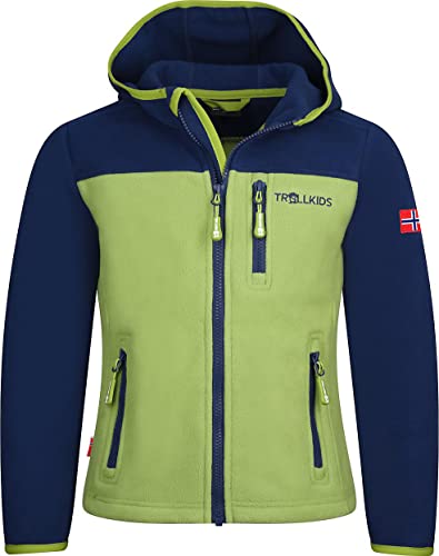 Trollkids Kinder Fleece-Jacke Stavanger mit Kapuze, Kiwigrün/Mystikblau, Größe 104 von Trollkids